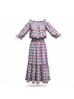 Kate Spade Colorful Checkered Maxi Dress With Ruffled Hem Multicolor Sz XS